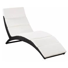 Chaise longue pliante tissu blanc et résine tressée noire Manap