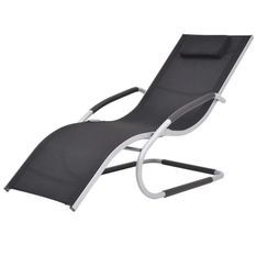 Chaise longue textilène noir et métal gris Lensar