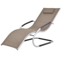 Chaise longue textilène taupe et métal gris Lensar
