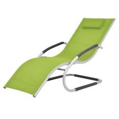 Chaise longue textilène vert et métal gris Lensar