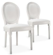 Chaise médaillon bois blanc et simili blanc Louis XVI - Lot de 2