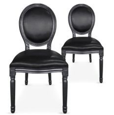 Chaise médaillon bois noir et simili noir Louis XVI - Lot de 2