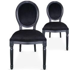 Chaise médaillon bois noir et velours noir Louis XVI - Lot de 2