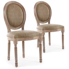 Chaise médaillon bois patiné naturel et simili taupe Louis XVI - Lot de 2