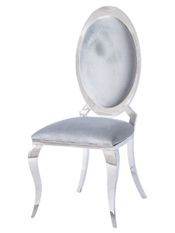 Chaise médaillon velours et pieds métal argenté effet miroir Joliva - Lot de 4