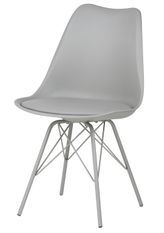 Chaise moderne assise similicuir gris et pieds métal gris Kinda
