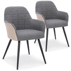 Chaise moderne avec accoudoirs tissu gris et beige Utilia - Lot de 2