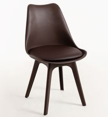 Chaise moderne polypropylène et coussin d'assise simili cuir chocolat Arko - Lot de 2