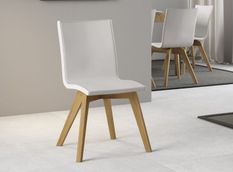 Chaise moderne simili cuir blanc et pieds bois clair Julak