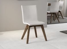 Chaise moderne simili cuir blanc et pieds bois foncé Julak