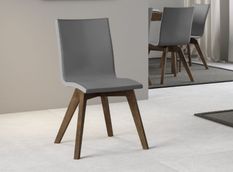 Chaise moderne simili cuir gris et pieds bois foncé Julak