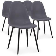 Chaise moderne similicuir gris pieds métal noir Garo - Lot de 4