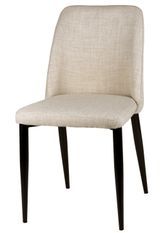 Chaise moderne tissu beige clair rembourré et pieds métal noir Maliza