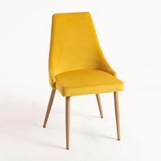 Chaise moderne velours jaune et pieds bois de hêtre naturel Kozak - Lot de 2