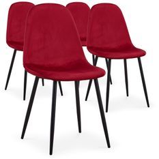 Chaise moderne velours rouge pieds métal noir Garo - Lot de 4