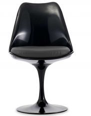 Chaise noir brillant avec coussin tissu noir pétale de tulipe