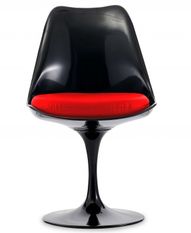 Chaise noir brillant avec coussin tissu rouge pétale de tulipe