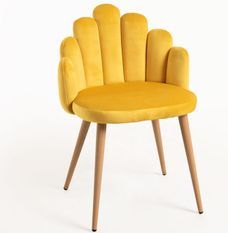 Chaise originale velours jaune et pieds métal naturel Achille - Lot de 2