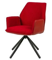 Chaise pivotante à 360º avec accoudoirs tissu rouge et pieds métal noir Larko