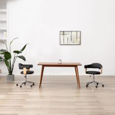 Chaise pivotante de bureau Noir Bois courbé et similicuir 4