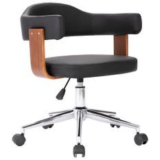 Chaise pivotante de bureau Noir Bois courbé et similicuir 7