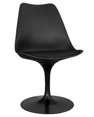 Chaise pivotante TULIPA Premium noire – Coussin en simili cuir – Pied central en acier noir brillant – Version renforcée haut de gamme