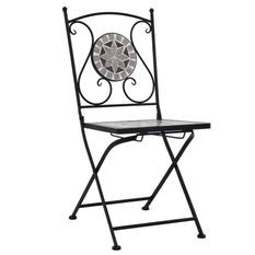 Chaise pliable métal noir et céramique grise Lacie - Lot de 2
