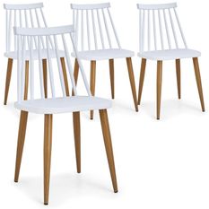 Chaise polypropylène blanc pieds imitation bois Nordi - Lot de 4