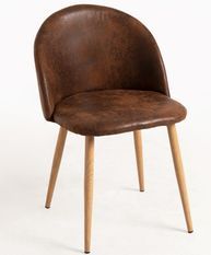 Chaise rembourrée simili cuir marron vintage et pieds acier naturel Kiluma