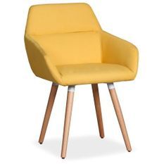 Chaise scandinave avec accoudoirs bois naturel et tissu jaune Walter