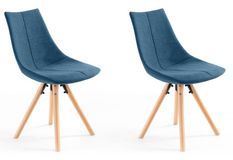 Chaise scandinave bleue en tissu avec pieds en hêtre naturel Laura- Lot de 2