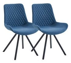 Chaise scandinave tissu bleu et pieds noirs Morane - Lot de 2