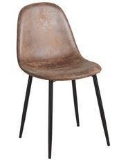 Chaise simili cuir brun clair vintage et pieds acier noir Kela