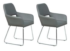 Chaise simili cuir gris et pieds métal chromé Seden - Lot de 2