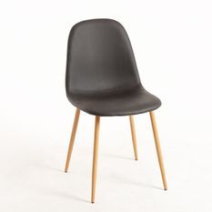 Chaise simili cuir gris et pieds métal effet bois naturel Kuza - Lot de 2