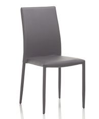 Chaise simili cuir gris et pieds métal gris Danan - Lot de 4