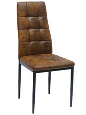Chaise simili cuir marron vintage capitonné et pieds acier noir Kentor