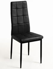 Chaise simili cuir noir capitonné et pieds acier noir Kentor