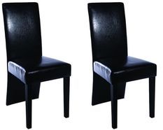 Chaise simili cuir noir et pieds bois noir Conor - Lot de 2