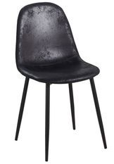 Chaise simili cuir noir vintage et pieds acier noir Kela
