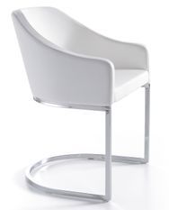 Fauteuil design simili cuir blanc et pieds acier inoxydable Arka - Lot de 2