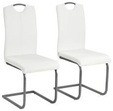 Chaise similicuir blanc et pieds métal chromé Mikarelane - Lot de 2