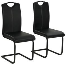 Chaise similicuir noir et pieds métal chromé Mikarelane - Lot de 2