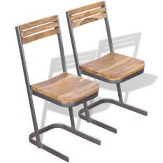 Chaise teck massif clair et pieds métal gris Nina - Lot de 2