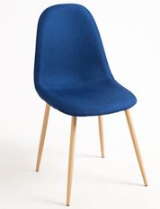 Chaise tissu bleu et pieds métal effet bois naturel Kela