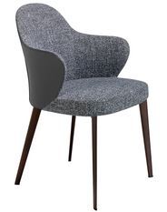 Chaise tissu et cuir éco gris et pieds acier Tinah - Lot de 2