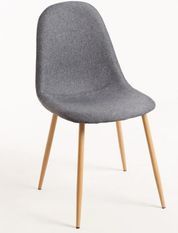 Chaise tissu gris foncé et pieds métal effet bois naturel Kela