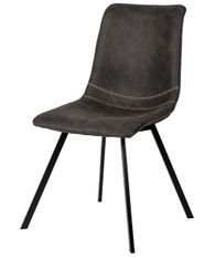 Chaise tissu imitation cuir gris foncé et pieds métal noir Brika