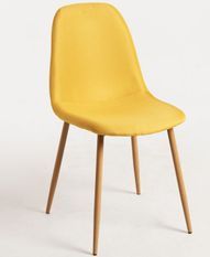 Chaise tissu jaune et pieds métal effet bois naturel Kela