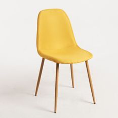 Chaise tissu jaune et pieds métal effet bois naturel Kuza - Lot de 2